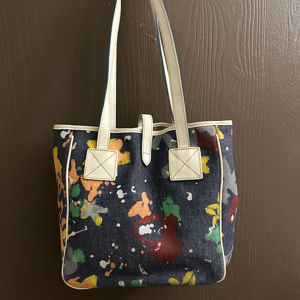 Dooney & Bourke Denim-Like Canvas Tote Bag w/ Paint Splat/Graffiti Pattern - Picture 10 of 16